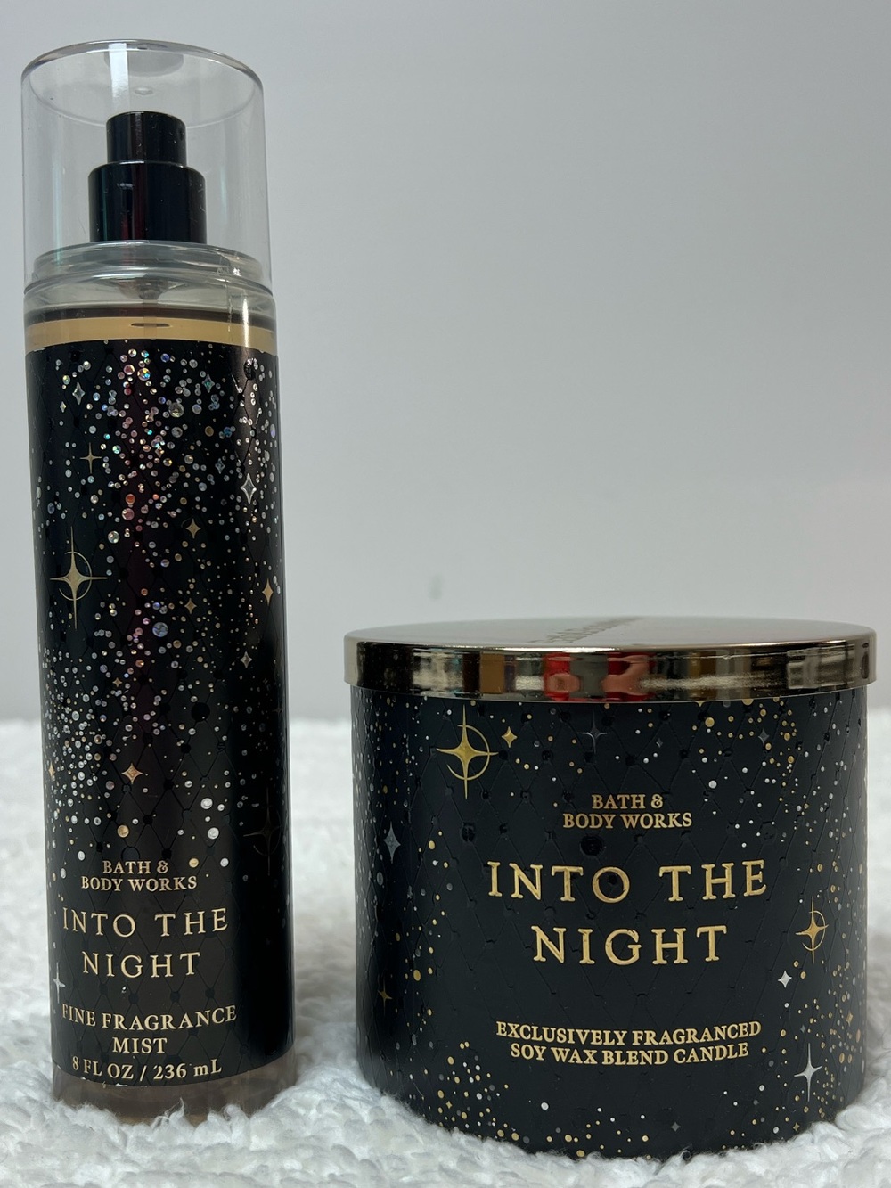 Bath & Body Works "Into the Night" Fine Fragrance Mist + 3 Wick Candle Set